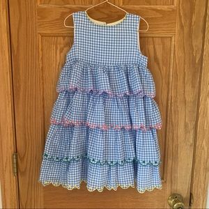 Mini Boden Embroidered Gingham Ruffle Dress
